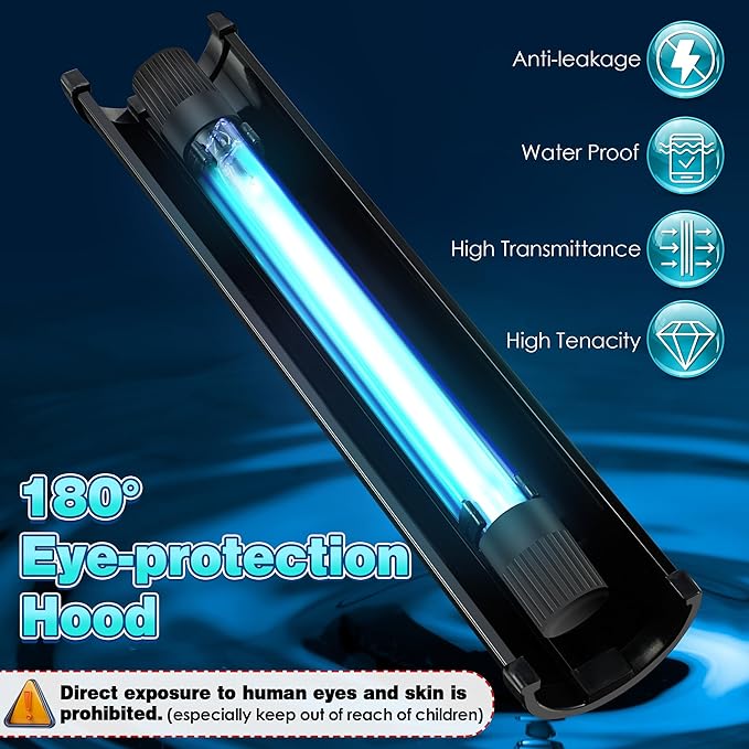 Qualirey 11W Aquarium UV Light for Fish Tank, UVC Light Fish Tank for Aquarium Algae Control, Submersible Waterproof UV Lamp with Timer and Hood for Pond Sump Swimming Pool