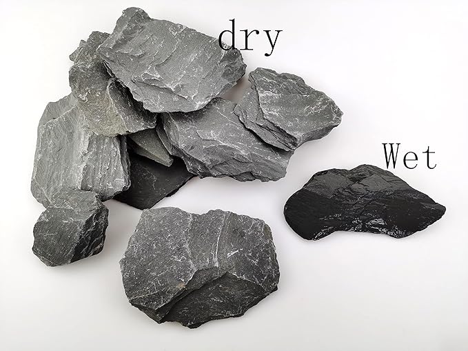 Voulosimi Natural Slate Rocks PH Neutral Stone Perfect Rocks for Aquariums, Landscaping Model,Tank Decoration,Amphibian Enclosures (7.5 LB, 5-7 inch)