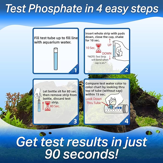 Phosphate Test Strips for Freshwater & Saltwater Fish Tank - Testing Strips for Fresh & Salt Water Aquarium - Lab Grade Water Tester Kit - 25 Count