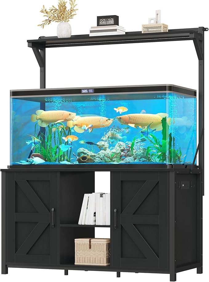 YITAHOME 120 Gallon Fish Tank Stand with Power Outlets, Heavy Duty Metal Large Aquarium Stand with Cabinet, Reptile Terrariums Table for Turtle Accessories Storage,1100LBS Capacity, Black