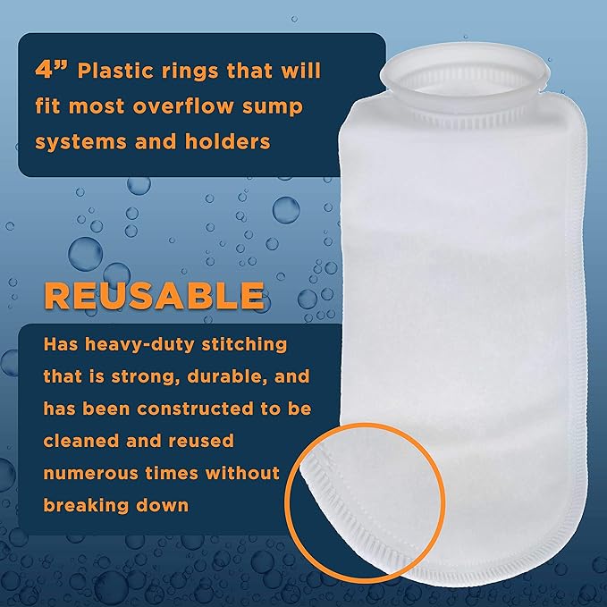 Master Pet Supply 4 Pack Premium Aquarium Filter Socks, 200 Micron, 4 Inch Ring by 14 Inch Long - Felt Filtration Bags for Freshwater, Saltwater Aquariums, Fish Tanks, Koi Ponds, Reefs, Sump, Overflow