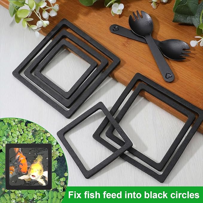 6PCS Aquarium Floating Plant Corral, Square Black EVA Fish Feeding Ring Set, Fish Tank Accessories for Mini Betta Tank, Floating Plants Holder|Feeder|Corral