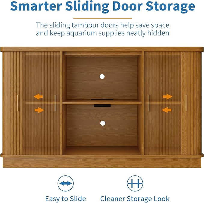 Fish Tank Stand, 75 Gallon Tank Stand with Sliding Cabinet Door, Heavy Duty Aquarium Stand with Power Outlet for Turtle Tank, Reptile Terrarium, 1000LBS Capacity (Yellow Walnut)