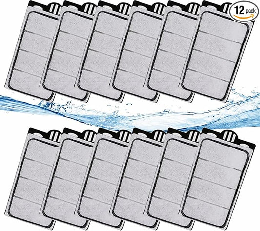 GOZILLA 12 Pack Auqarium Filter Cartridges, 3-Layer Auqarium Filters Replacement Plates, Turtle Tank Filter Sponges with Activated Carbon, Suitable for 3.5W 74GPH Low-Water Filters.