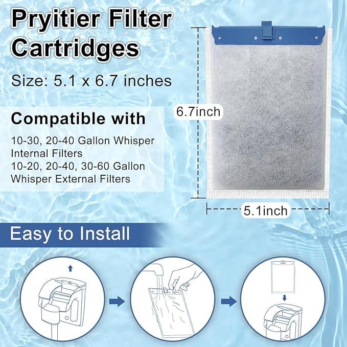 Pryitier 10 Pack Filter Cartridge for Whisper Bio-Bag Filters, Large Aquarium Replacement Filter Cartridges for Whisper Filters 20i,40i/IQ20,30,45,60/PF20,30,40,60 and ReptoFilter