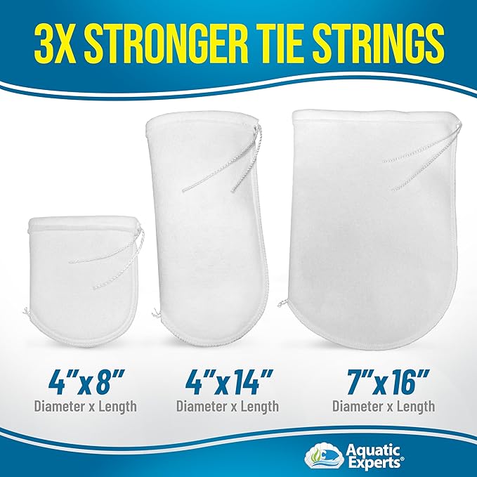 Aquatic Experts 200 Micron Drawstring Filter Socks – Ring-Free Design for Sumps, Saltwater & Freshwater Aquariums, Custom Made in USA (4" x 8", 8 Pack)