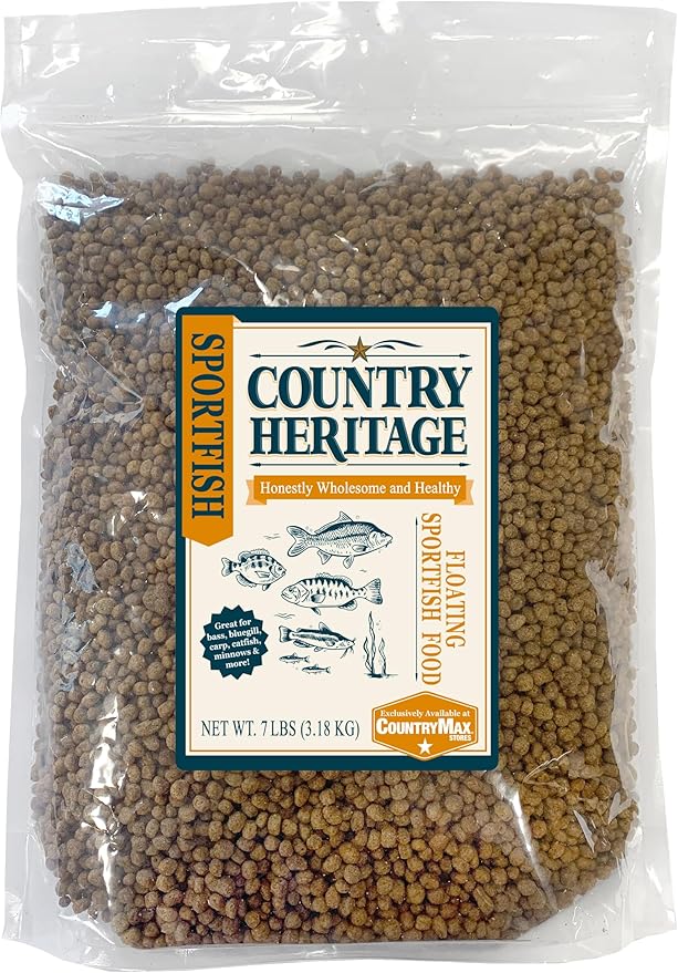 CountryMax Floating Sportfish Game Fish Food 32% Protein for Pond and Lakes, Extruded Feed for Bluegill, Catfish, Minnows, Bass, Carp (22 Pounds)