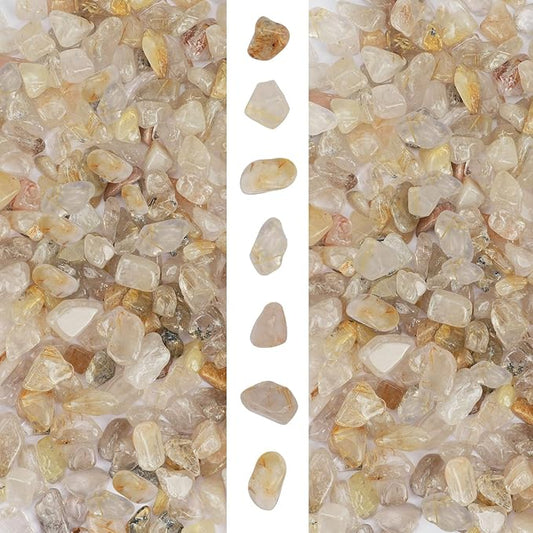 gemshan 2lb Natural Crushed Crystal Chip Bulk 7mm-9mm Tumble Healing Crystal Stone for Aquarium Vase Plant Decoration Jewelry DIY (Rutilated quartz)