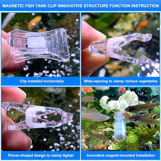 Magnetic Aquarium Veggie Clip Plant Feeding nori Seaweed Clip for Saltwater Fish Aquarium Magnet Lettuce Food clamp Fish Accessories—Patented Product (2pcs Magnetic Veggie Clip)