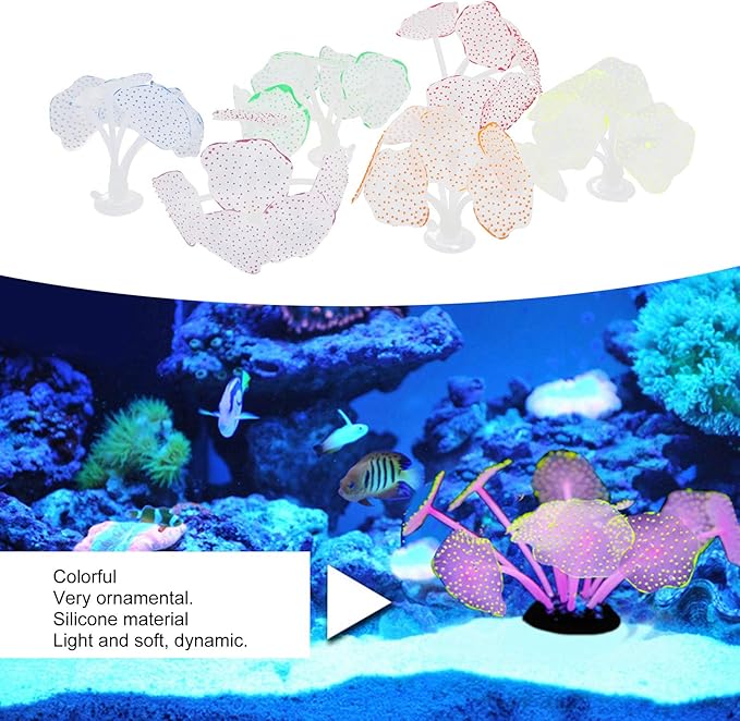 HERCHR 6 Pack Glow Fish Tank Decorations, Silicone Coral Aquarium Decorations Glowing Plants Corals for Aquarium Fish Tank Ornament Glowing Coral Fish Tank Decorations Plants Glow Coral Ornament
