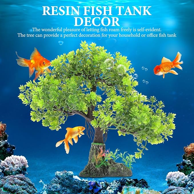 POPETPOP Aquarium Tree Decor 10.62In Artificial Plastic Water Plant Fish Tank Bonsai for Home Office Aquarium Landscape Decoration