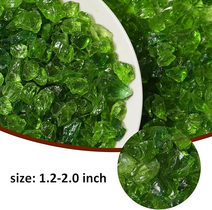 1 Lb Green,Large Decorative Sea Glass,Glass Granules Crafts,Irregular Sea Glass for Vase Fillers,Tabletop Fountain Fillers,Succulent Terrarium Decor,Aquarium,Fish Turtle Tank Decorations