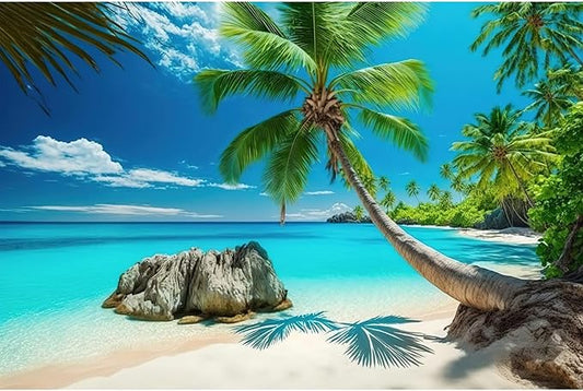 Ocean Beach Aquarium Background Tropical Beach Seascape Coconut Trees Terrarium Backgrounds Sunny Seabeach Coastal Landscape Fish Tank Background Blue Ocean Sandbeach Reptile Tank Backgrounds 30x18in