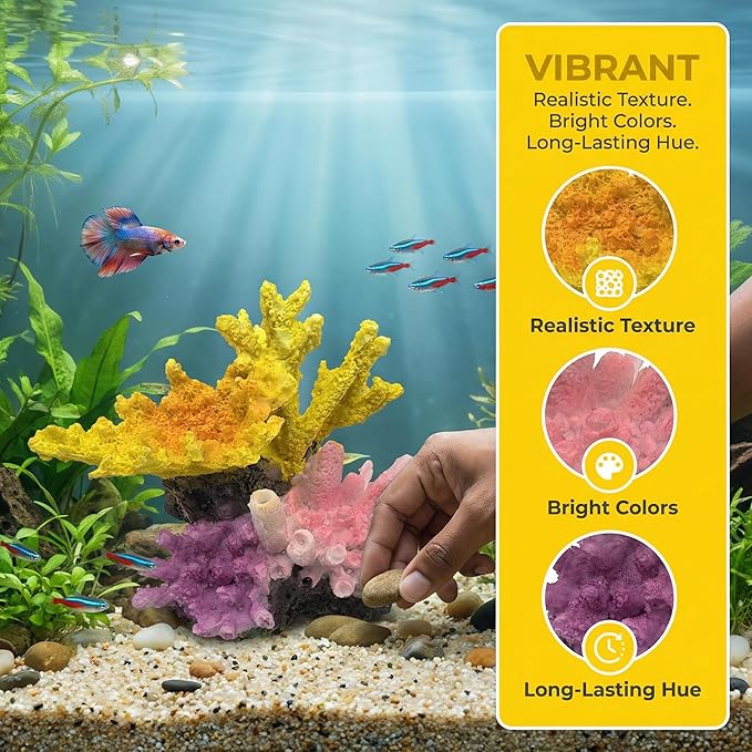 Aquarium Decor Fish Tank Decorations Resin Coral Ornament, Small Aquarium Accessories Hideout for Betta Shrimp Goldfish, Artificial Reef Fish Tank Accessories Decorations