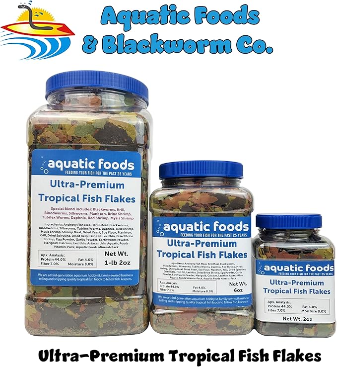 Ultra-Premium 8-Type Special Blend of Tropical Fish Flakes for Discus, Cichlids, Angel Fish, Guppies. Tetras, All Tropicals. AF Flakes…6oz Med Jar