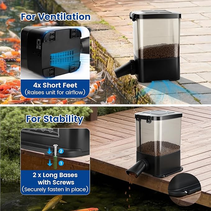hygger 5L Solar Rechargeable Fish Feeder, Waterproof Pond Fish Food Dispenser for Outdoor Koi, Auto Timer Aquarium Feeder with LCD Display Adjustable Feeding Time Quantity Portion