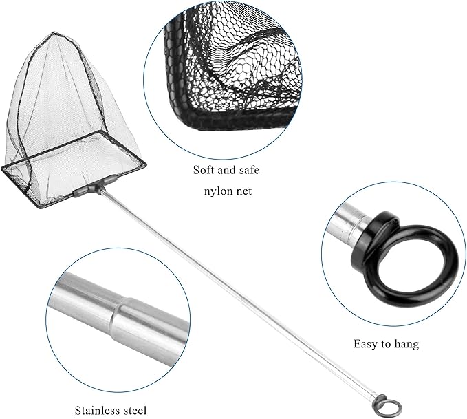 Lpraer Aquarium Fish Net with Extendable Stainless Steel Long Handle Fine Mesh Net for Fish Tank