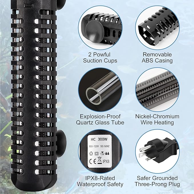 Aquarium Heater for Fish Tank: 500W Fish Tank Heater External Temperature Control Intelligent Leaving Water Automatically Stop Submersible Heater for Fish Tank 75-120 Gallons Freshwater Saltwater