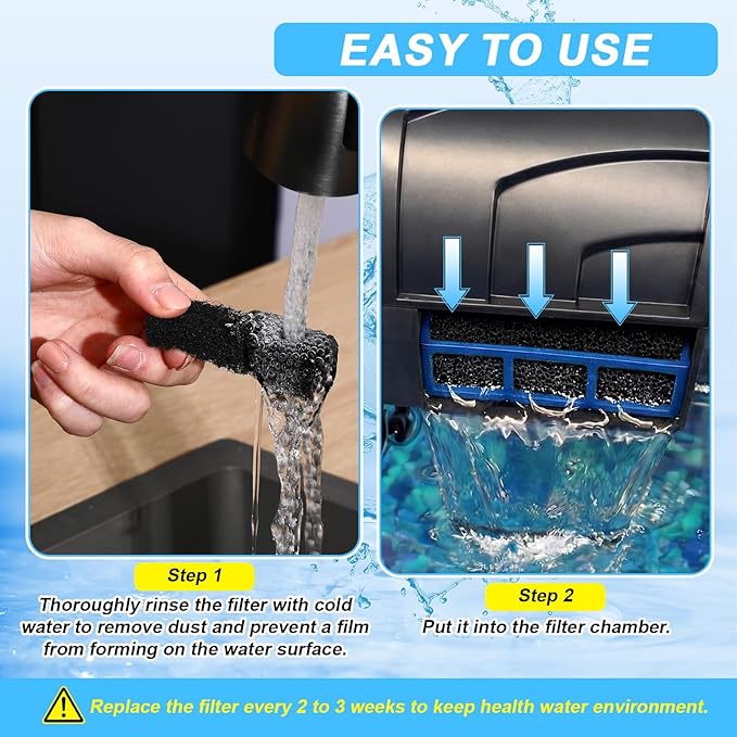 VIHOSE 50 Pcs Ammonia Reducer Filter Pads Compatible with Aqueon Quietflow LED Pro Model 10, Fiber Cotton Replacement Filter Cartridges, Aquarium Fish Tank Sponge Media for Filters(Black)