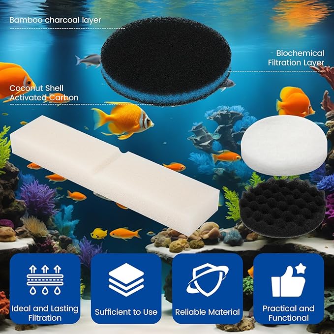 24 PCS Fx6 Aquarium Media Kits, Compatible with Fluval FX4/FX5/FX6 Canister Filters, Including Bio-Foam Block, Carbon Sponge Filter, Ceramic Ring, Silicone Lubricant, Activated Carbon, Mesh Bag