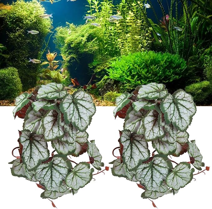 2PCS Artificial Water Plant,Simulation Vine,Lifelike Plastic Leaves Decoration with Suction Cup,Plastic Plant Aquatic Water Grass Decor for Fish Tank (Where Root Leaves)