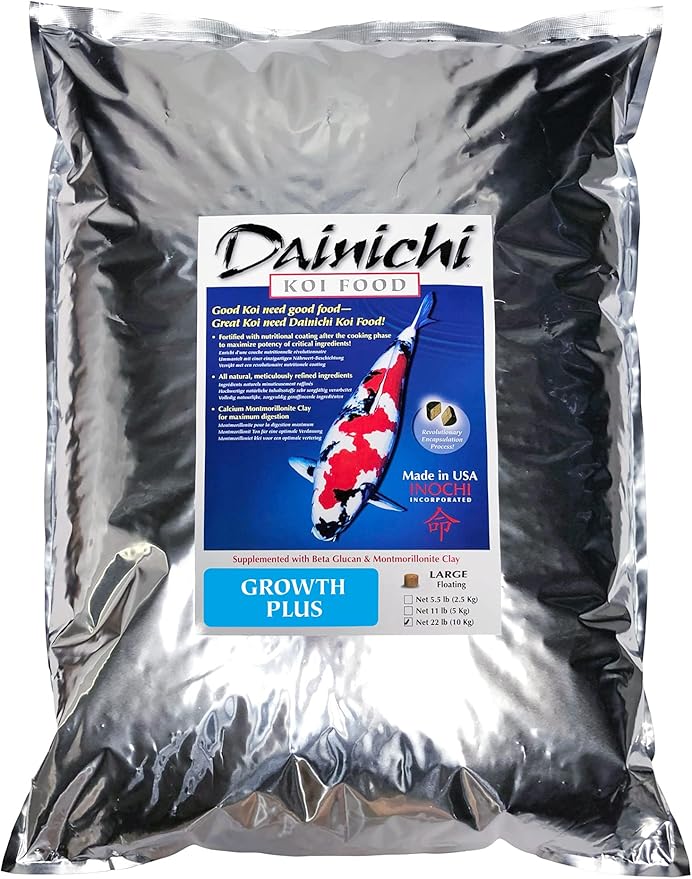 Dainichi Koi Fish Food, Growth Plus 22 lbs - Large Floating Pellets (8.5 mm) for Koi, Goldfish, and Other Pond Fish. Krill Coating. Maximizes Growth.