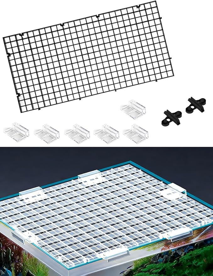 10 Pack Acrylic Aquarium Lid with Clips, Fish Tank Cover Hood, Breeder Tank Top, Black Aquarium Cover (30x30cm/11.8x11.8in) - Durable & Secure Fit