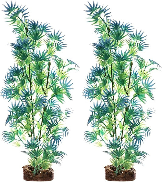GloFish Plant Aquarium Décor, Green and Blue Large, Fluorescent Under Blue LED Light (Pack of 2)