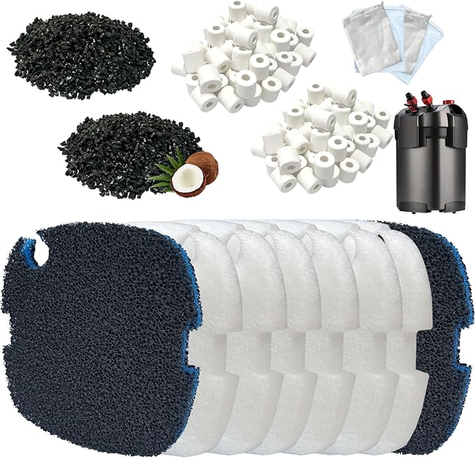 16-Set Aquarium Filter Media Kit Compatible with Marineland C-Series and Magniflow 160, 180, 220 and 250 Canister Filters, Includes Polishing Filter Pads, Ceramic Rings, Coconut Shell Carbon