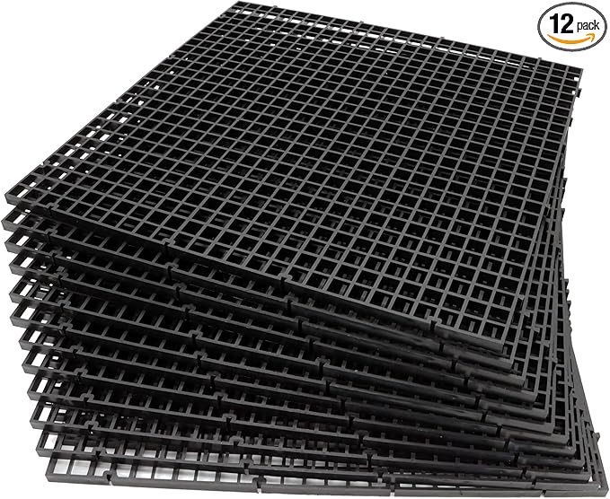 ALEGI 12 Pcs Aquarium Fish Tank Divider Plastic Egg Crate Aquarium Filter Bottom Tray Grid Isolation Board Partition Net Pane Separator (L 12pcs Black)