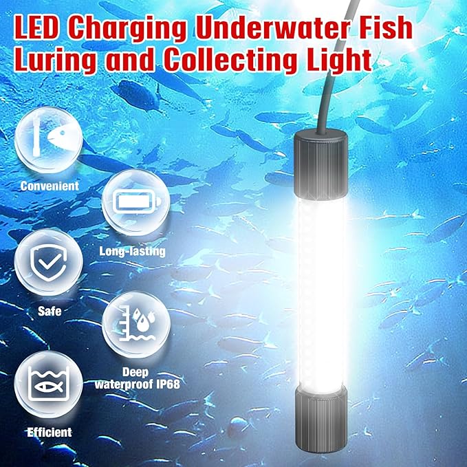 Underwater Fishing Light Compatible with Milwaukee M18 Battery 1300 Lumens IP68 Waterproof Submersible LED Fish Attractant Light for Night Fishing Dock Boat Kayak (Battery Not Included)
