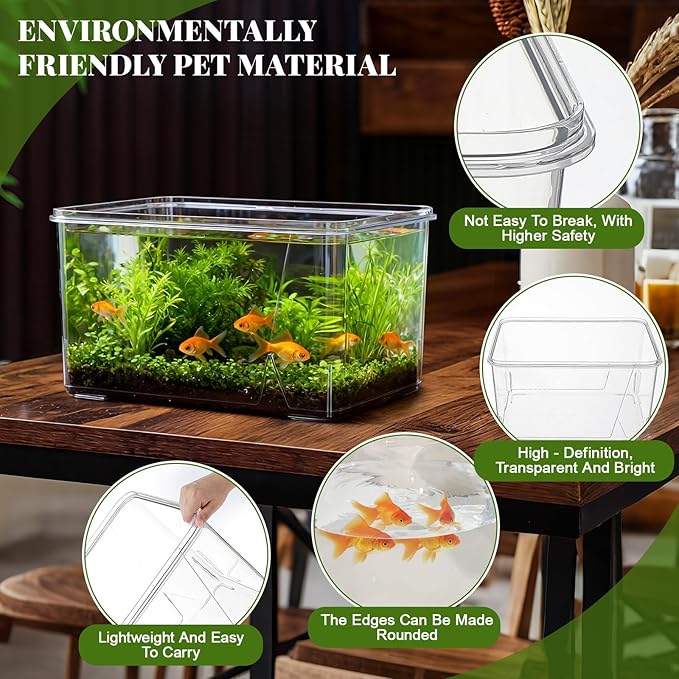 Geelin 2.5 Gallon Plastic Fish Tank Large Bowl Shatterproof with Crystal Clear Clarity for Terrarium, Flower Vase Centerpiece Gift for Fish Lovers (Square)