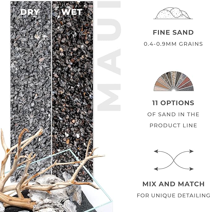 UNS Controsand - Maui, 3L - Natural Freshwater 0.4-0.9mm Black Sand for Aquascaping Planted Tanks - Aquarium, Terrarium, Paludarium Substrate for Betta, Shrimp, Fish, Jumping Spider, Turtle