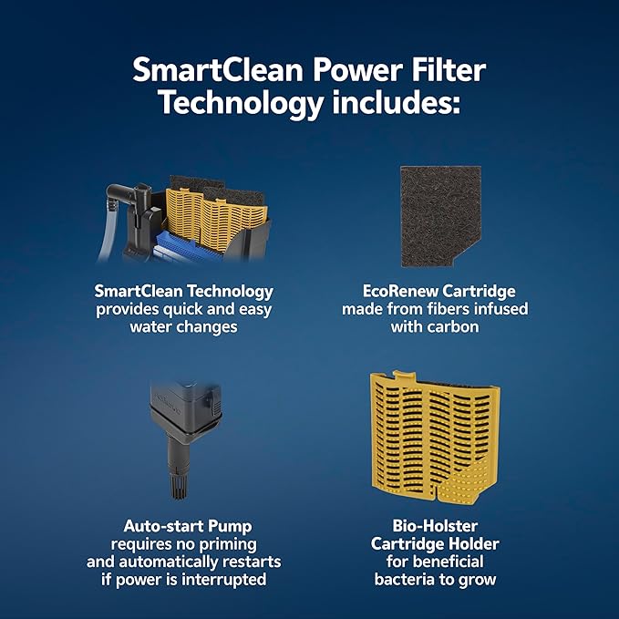 Aqueon SmartClean Power Filter with EcoRenew Filter Cartridge, Quick and Easy Water Changes, Quiet Operation, Adjustable Flow, for 50-90 Gallon Freshwater and Saltwater Aquariums, Large