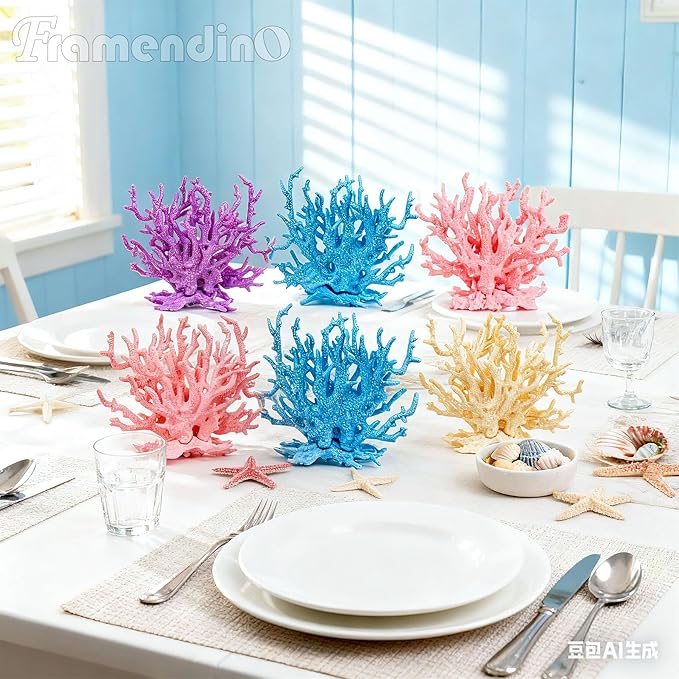 Framendino, 4 Pack Artificial Aquarium Coral Decor Plastic Faux Reef Decorative Cute Fish Tank Decorations