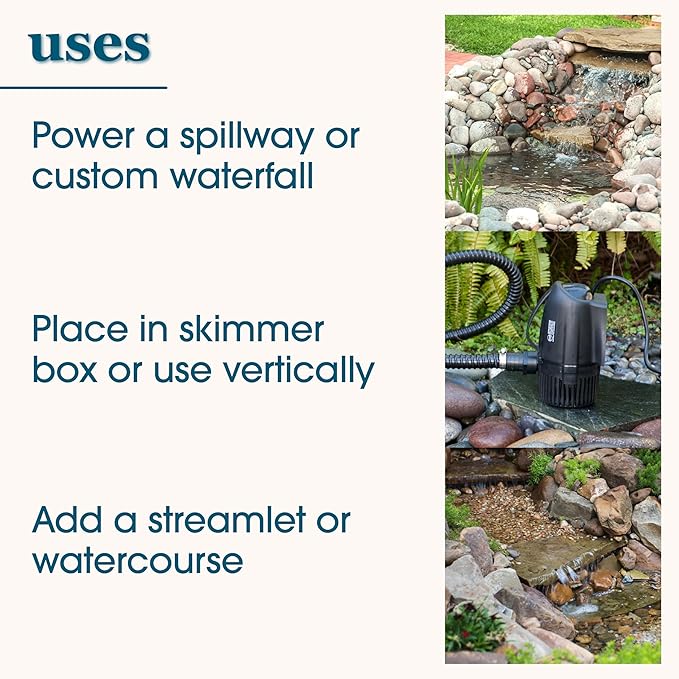 smartpond 3,600 GPH Waterfall Pump, Ideal for 15 ft. Tall Waterfalls, Self-Cooling, Long-Lasting, Energy Efficient, No Tools Needed, Bonus pumpshield™ Included