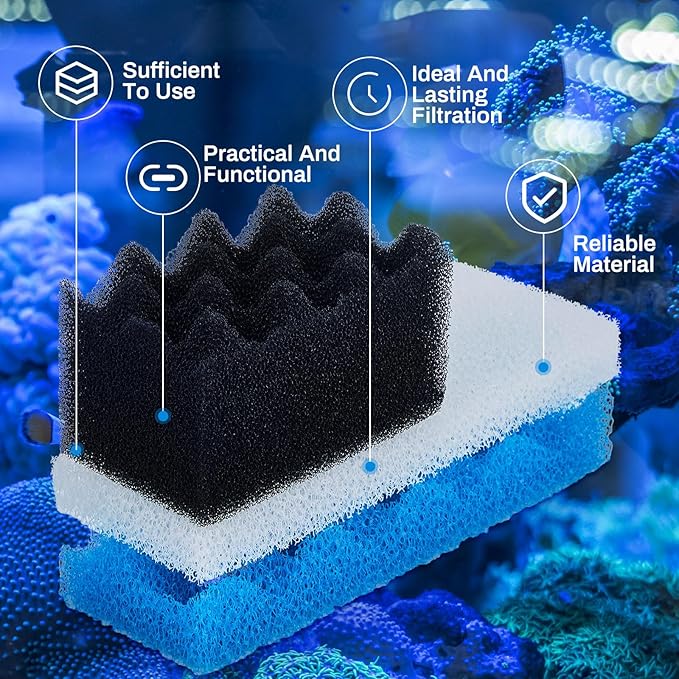 Threlaco 6 Pcs Aquarium Filters Bio Sponge Sets Compatible with Fluval 306/307, Including 2 Blue 2 White 2 Black Bio Sponge for Replacement Filter Media Kit