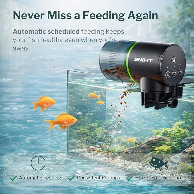 Automatic Fish Feeder for Aquarium - Fish Feeder Automatic Dispenser– with Adjustable Feeding Schedule for Home or Office and Small Tank Betta Turtle - Battery Vacation Self Feeding for Flakes.