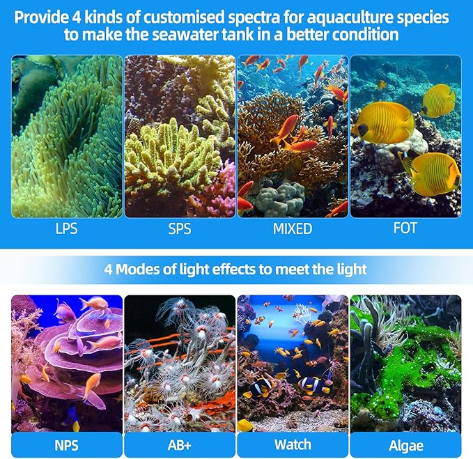 72W LED Saltwater Aquarium Light, Marine Led for Coral with White, Blue, Cyan, UV Violet LEDs Dimmer Timer for SPS/LPS Corals Fish Tanks (35-42in)
