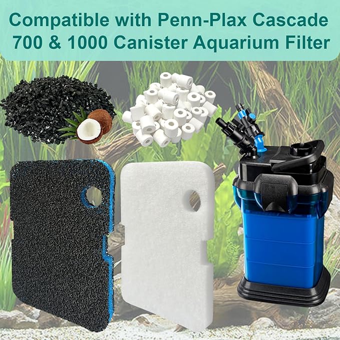 16 Pack Aquarium Filter Media Set Replacement forPenn-Plax Cascade 700 & 1000 Canister AquariumFilters, Includes Bio Sponge Filters, White Floss Pads,Activated Carbons, Ceramic Rings & Mesh Bags