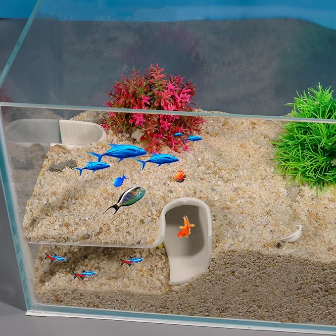 Aquarium Undergravel Fish Tunnel Hide Cave Corner Fishes Tank Decorations Under Gravel Viewing Tunnel Fish Cave for Aquarium Hideout (White,Style 1)