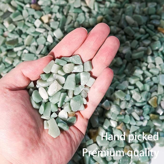 Green Aventurine Crystal Chips 1lb (600+ Pieces) – 8-15mm Natural Polished Healing Stones for Plants, Aquarium, Crafts, DIY Decor, Jewelry Making & Gifts – Stone of Luck & Prosperity