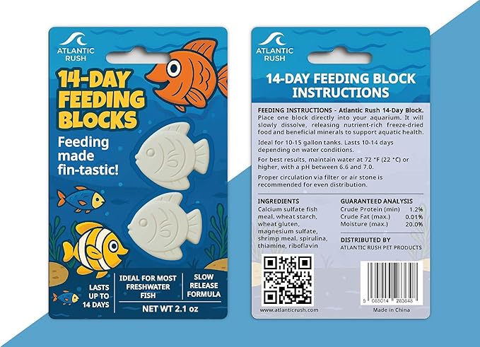 Vacation Feeder for Aquarium - 14 Day Feeder Block - Slow Release Fish Food for Betta, Goldfish & Tropical Fish - Aquatic Pet Tank Food (1 Pack of 2 Blocks)