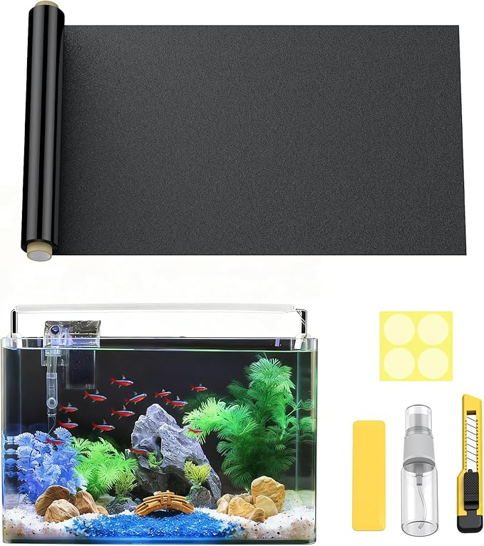 Pawfly Black Aquarium Background, 39.3" x 11.8", Static Cling Fish Tank Background Wallpaper, No Glue Reusable PVC Fish Tank Backdrop, Easy to Install Aquarium Décor Background, Fish Tank Decoration