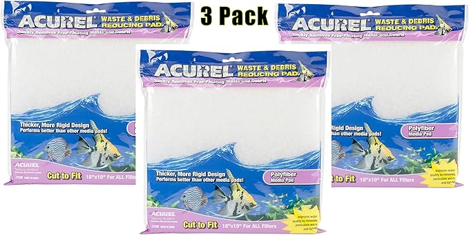 Acurel 3 Pack of Waste and Debris Reducing Media Pad, 18 by 10 Inch, Polyfiber Media Pad for All Aquarium Filters