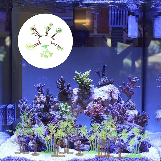 Outanaya 72pcs Artificial Coconut Tree Aquarium Plants Micro Landscape Decor Miniature Bonsai Simulation Plastic Palm Tree for Fish Tank Sand Table Decoration