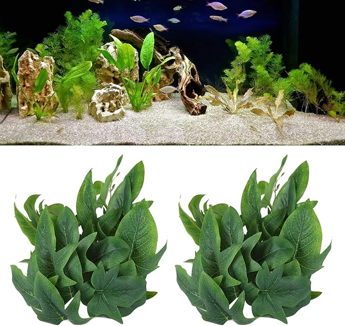 2PCS Artificial Water Plant,Simulation Vine,Lifelike Plastic Leaves Decoration with Suction Cup,Plastic Plant Aquatic Water Grass Decor for Fish Tank (Sweet Potato Leaves)