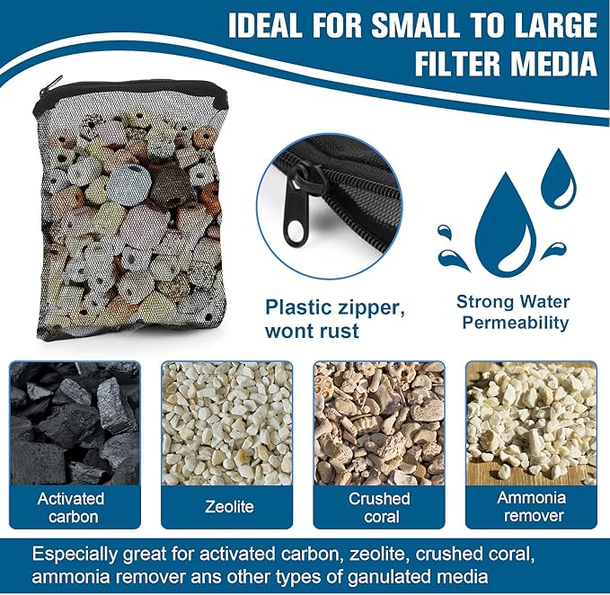 Tucnoeu 10Pcs Media Bags for Aquarium Fine Mesh Bag Aquarium Filter Media Bags with Plastic Zipper Suitable for Activated Carbon, Filter Stones, Ceramic Rings（Black）