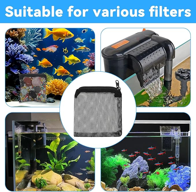 10Pcs Media Bags for Aquarium Fine Mesh Bag 4" x 4" with Plastic Zipper, Reusable Bag Mini Fish Tank Filter for Bio Activated Carbon Filterstones