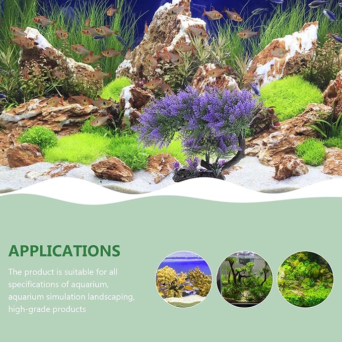 Ipetboom 1PC Aquarium Plants Fish Tank Decoration Artificial Fish Tank Decorations for Household and Office Aquarium Simulation Fish Tank Accessories Aquarium Ornament Fake Purple Bonsai